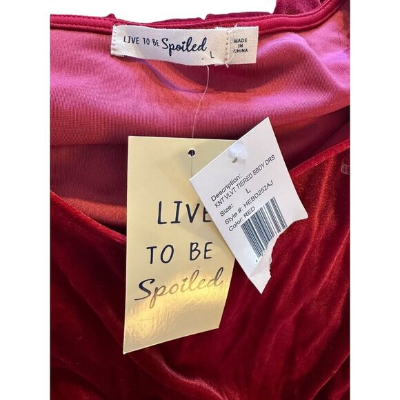 Live to be Spoiled Dress Women's Size Large red velvet long sleeve tiered - Picture 10 of 12